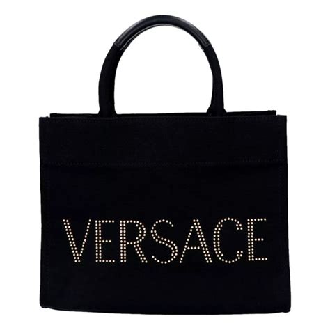 giubotto versace nero|Versace Nero Canvas Studded Logo Mini Totebag .